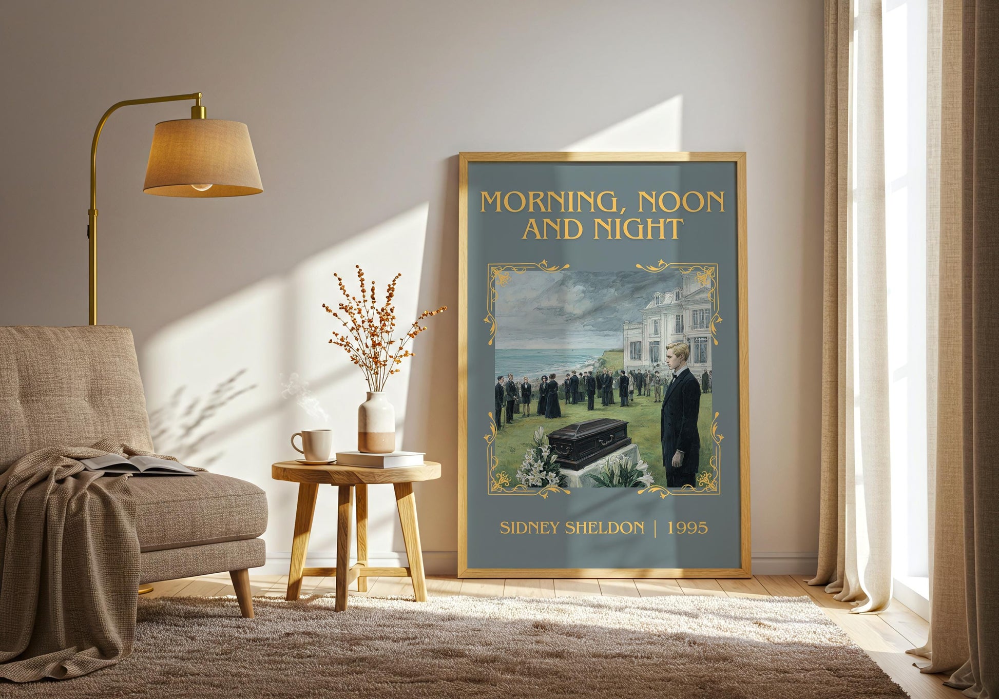 Morning, Noon and Night by Sidney Sheldon Descriptive, High Quality Poster. Free Delivery Wall Art. Minimalist Book Lover Gift Author