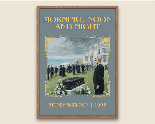 Morning, Noon and Night by Sidney Sheldon Descriptive, High Quality Poster. Free Delivery Wall Art. Minimalist Book Lover Gift Author