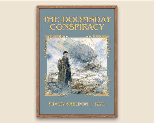 The Doomsday Conspiracy by Sidney Sheldon Descriptive, High Quality Poster. Free Delivery Wall Art. Minimalist Book Lover Gift Author