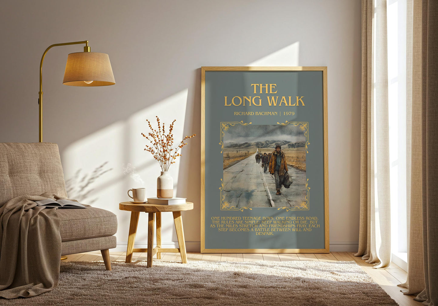 The Long Walk by Richard Bachman Descriptive, High Quality Poster Print.Free Delivery Wall Art. Author&Blurb Book Nook Library Gift