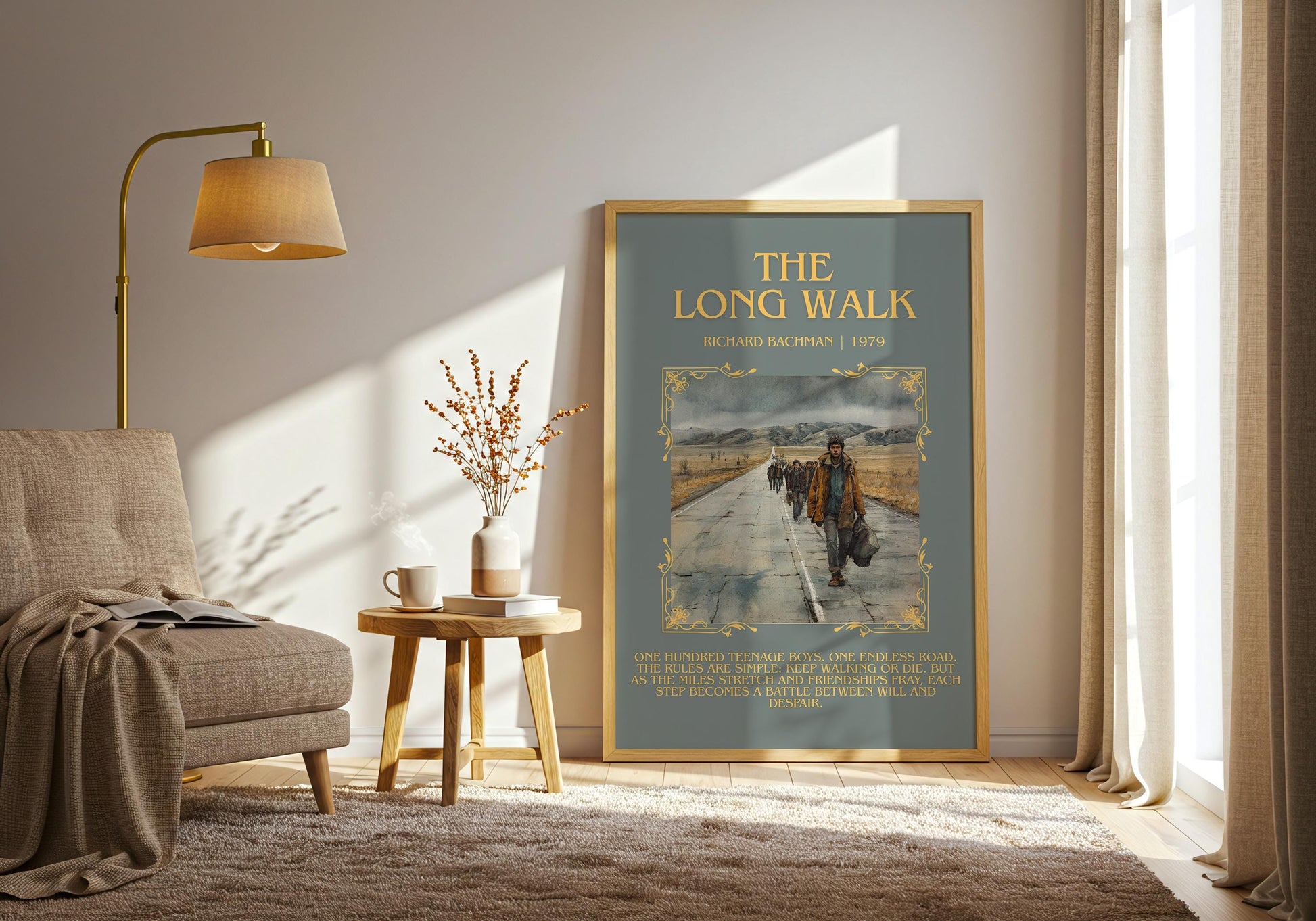 The Long Walk by Richard Bachman Descriptive, High Quality Poster Print.Free Delivery Wall Art. Author&Blurb Book Nook Library Gift
