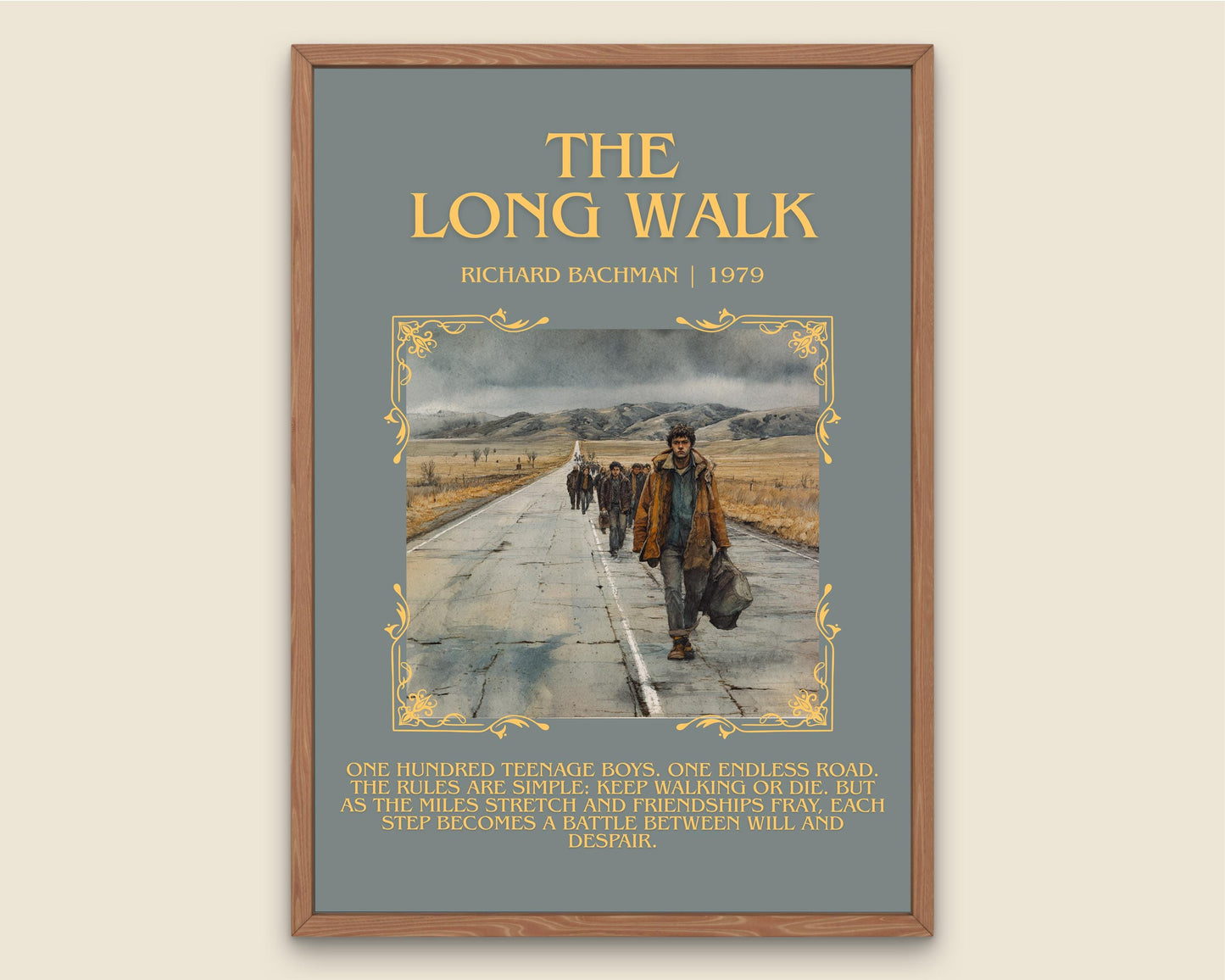 The Long Walk by Richard Bachman Descriptive, High Quality Poster Print.Free Delivery Wall Art. Author&Blurb Book Nook Library Gift