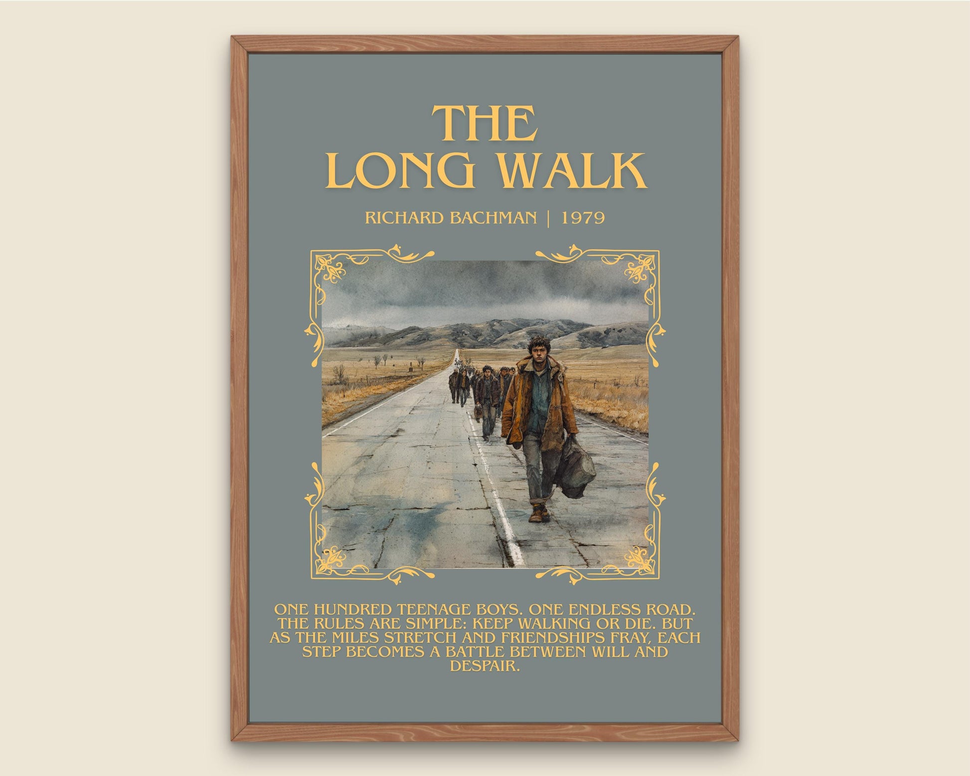 The Long Walk by Richard Bachman Descriptive, High Quality Poster Print.Free Delivery Wall Art. Author&Blurb Book Nook Library Gift