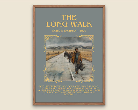 The Long Walk by Richard Bachman Descriptive, High Quality Poster Print.Free Delivery Wall Art. Author&Blurb Book Nook Library Gift