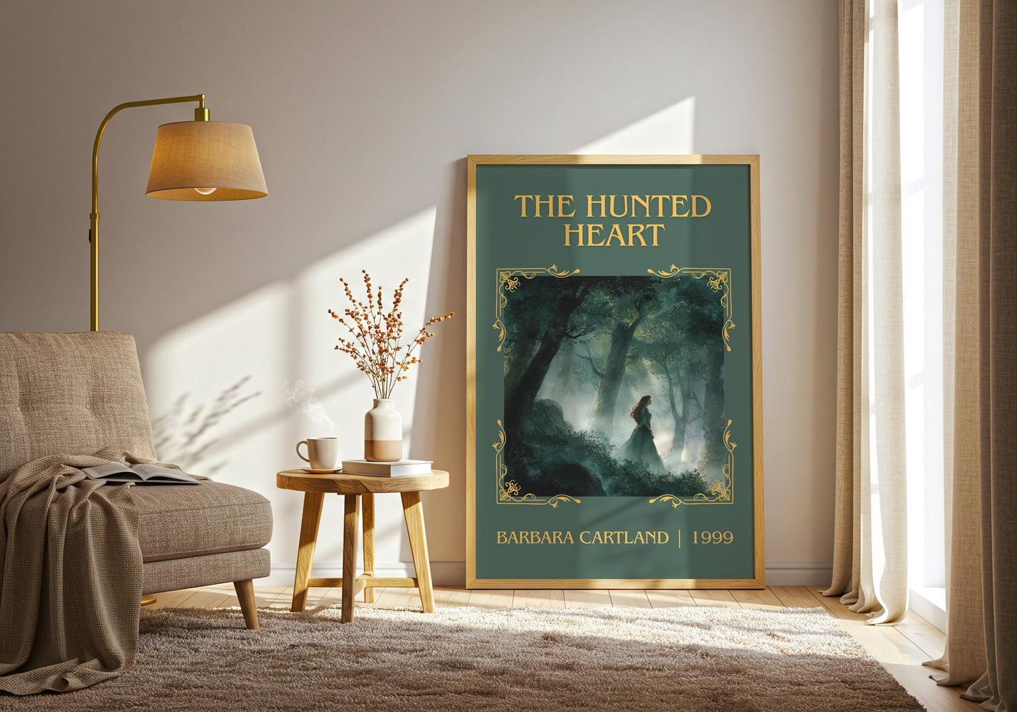 The Hunted Heart by Barbara Cartland Descriptive, High Quality Poster Print.Free Delivery Wall Art. Author&Blurb Book Nook Library Gift