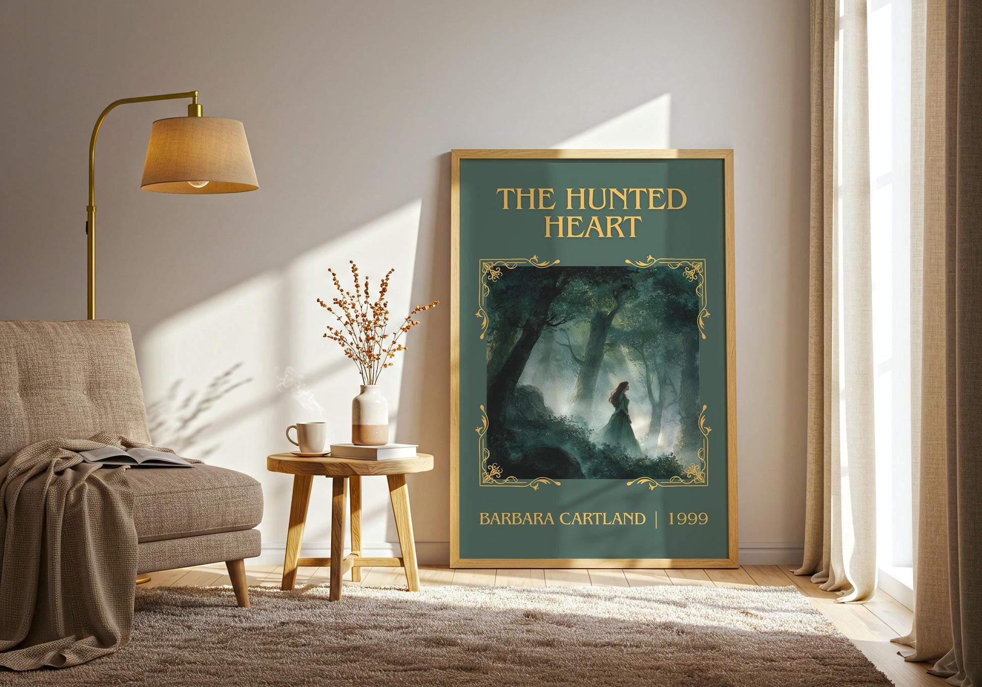 The Hunted Heart by Barbara Cartland Descriptive, High Quality Poster Print.Free Delivery Wall Art. Author&Blurb Book Nook Library Gift