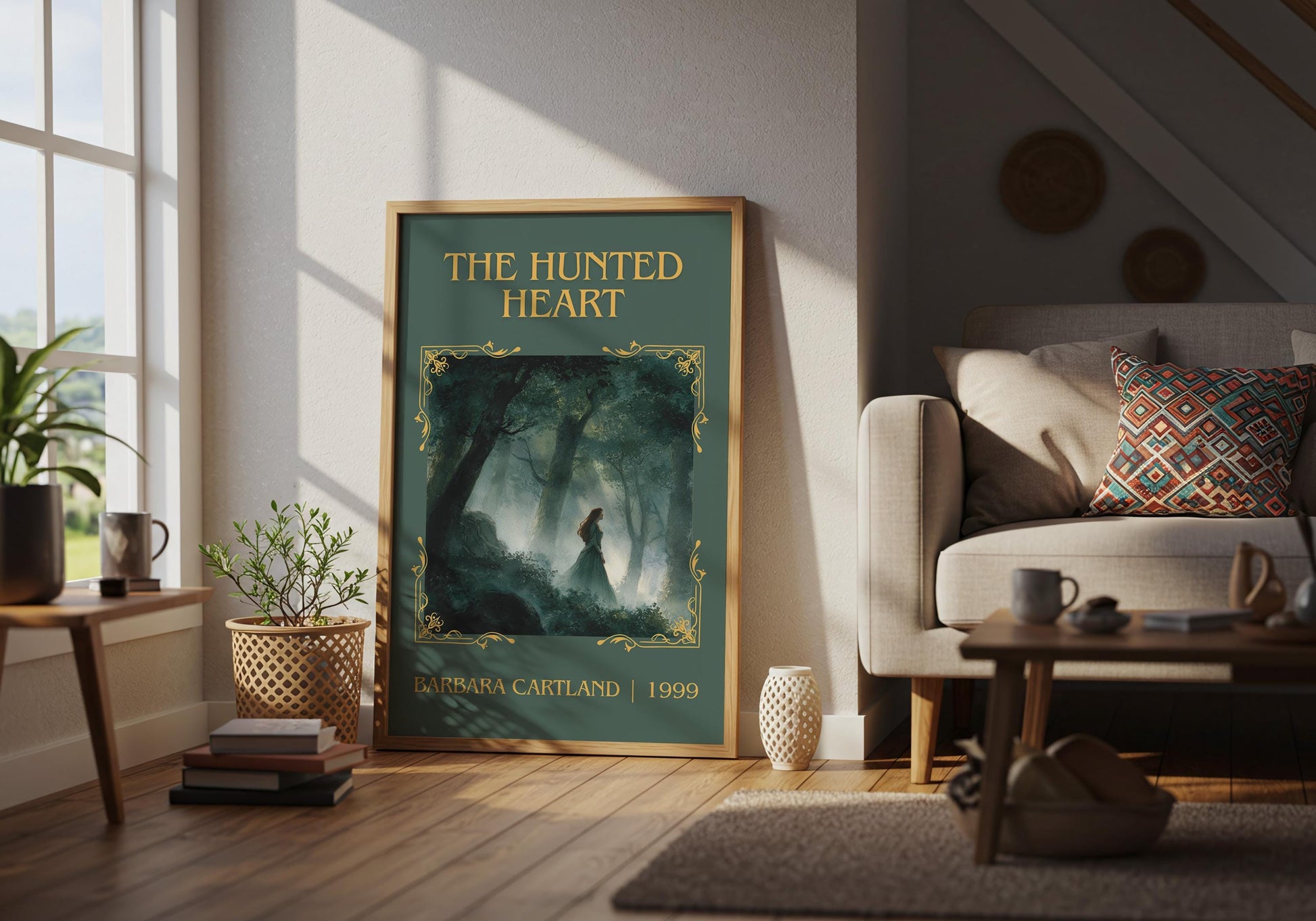 The Hunted Heart by Barbara Cartland Descriptive, High Quality Poster Print.Free Delivery Wall Art. Author&Blurb Book Nook Library Gift