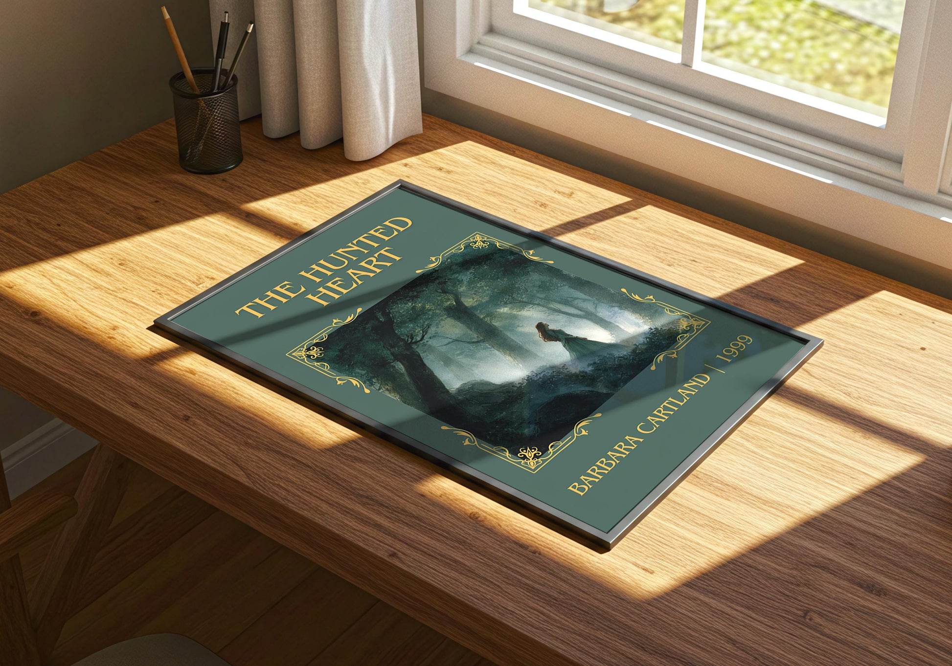 The Hunted Heart by Barbara Cartland Descriptive, High Quality Poster Print.Free Delivery Wall Art. Author&Blurb Book Nook Library Gift