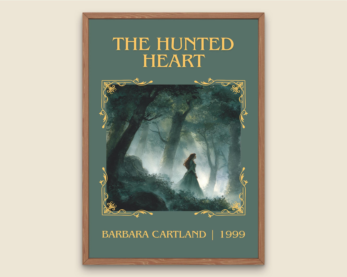 The Hunted Heart by Barbara Cartland Descriptive, High Quality Poster Print.Free Delivery Wall Art. Author&Blurb Book Nook Library Gift