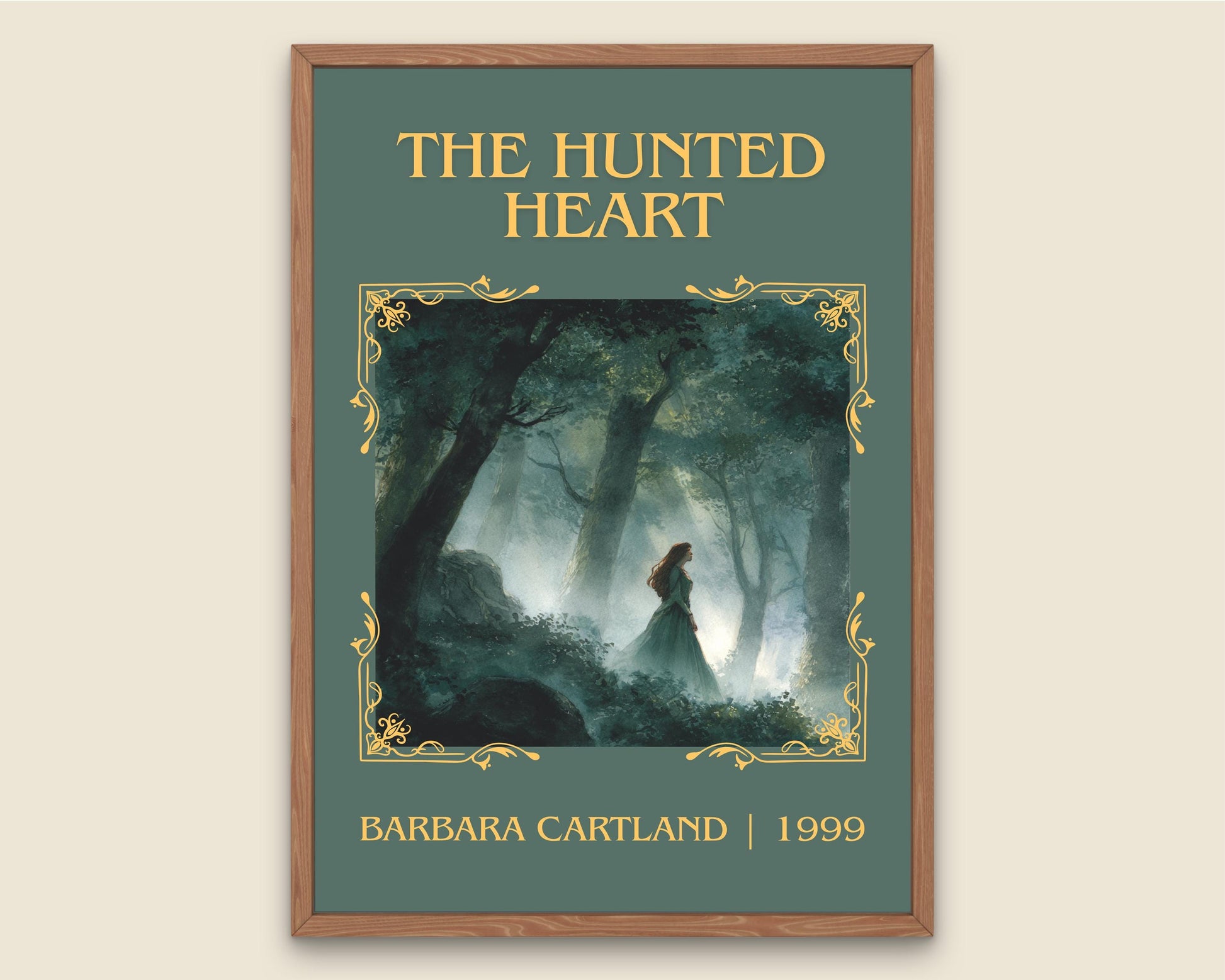 The Hunted Heart by Barbara Cartland Descriptive, High Quality Poster Print.Free Delivery Wall Art. Author&Blurb Book Nook Library Gift
