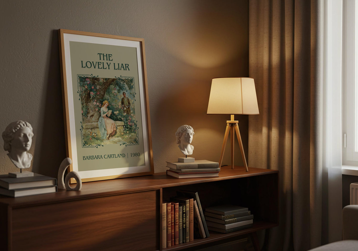 The Lovely Liar by Barbara Cartland Descriptive, High Quality Poster Print.Free Delivery Wall Art. Author&Blurb Book Nook Library Gift