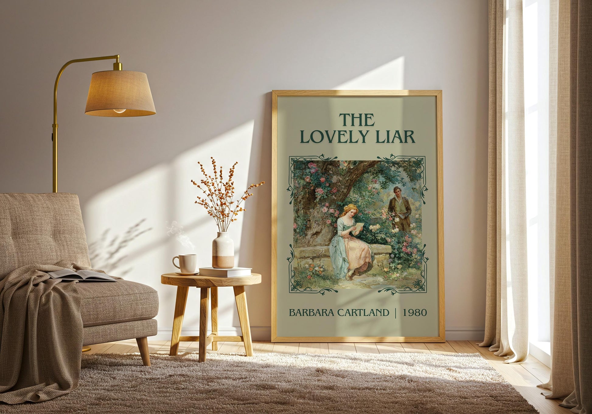The Lovely Liar by Barbara Cartland Descriptive, High Quality Poster Print.Free Delivery Wall Art. Author&Blurb Book Nook Library Gift