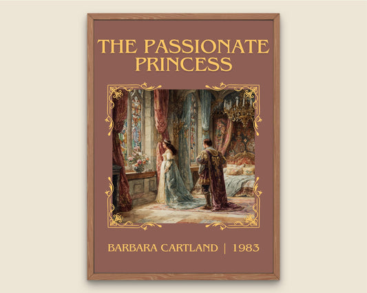 The Passionate Princess by Barbara Cartland Descriptive, High Quality Poster Print.Free Delivery Wall Art. Author&Blurb Book Nook Library