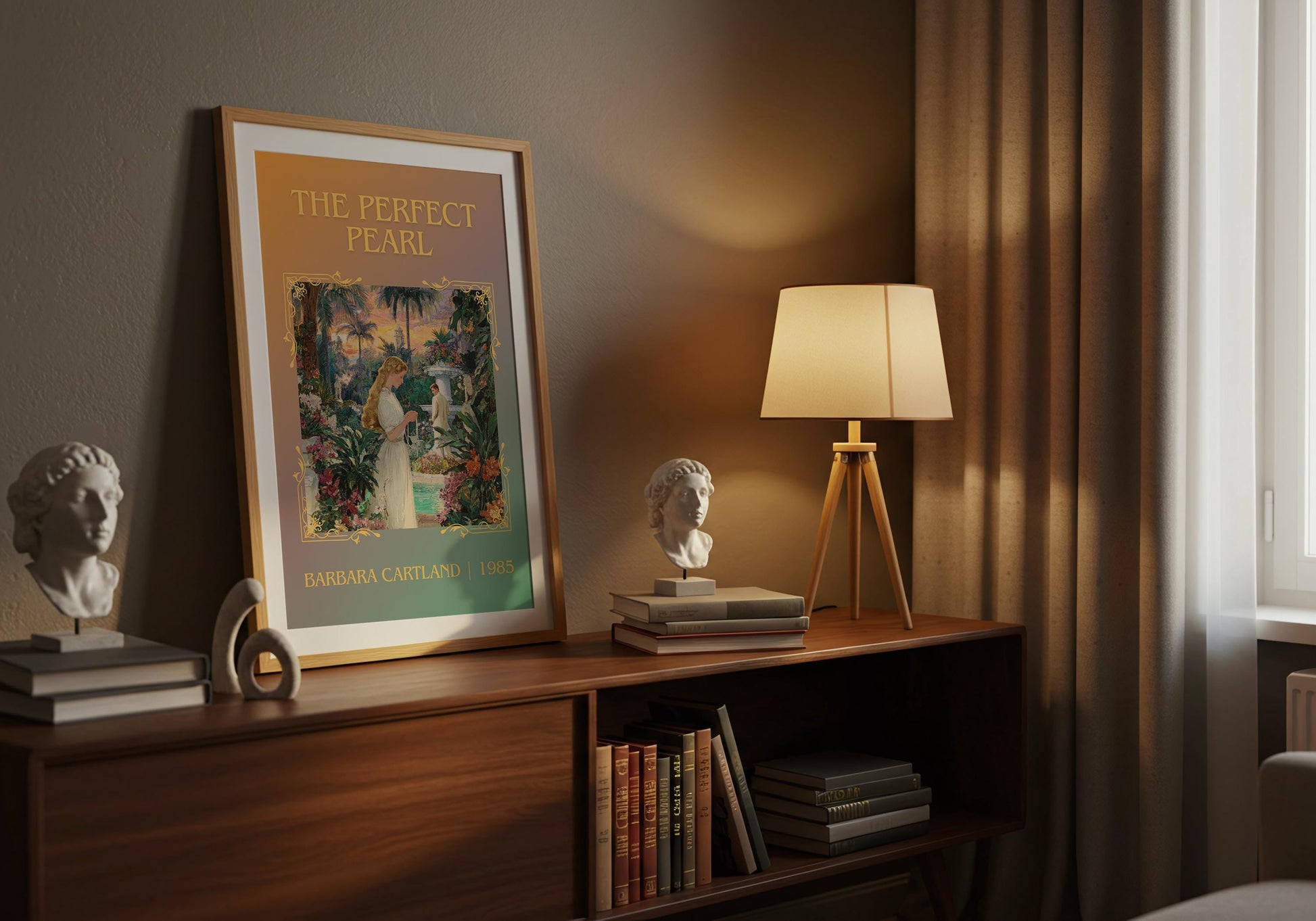 The Perfect Pearl by Barbara Cartland Descriptive, High Quality Poster Print.Free Delivery Wall Art. Author&Blurb Book Nook Library Gift