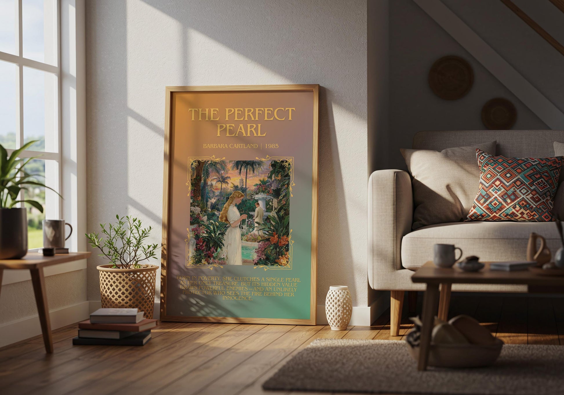 The Perfect Pearl by Barbara Cartland Descriptive, High Quality Poster Print.Free Delivery Wall Art. Author&Blurb Book Nook Library Gift