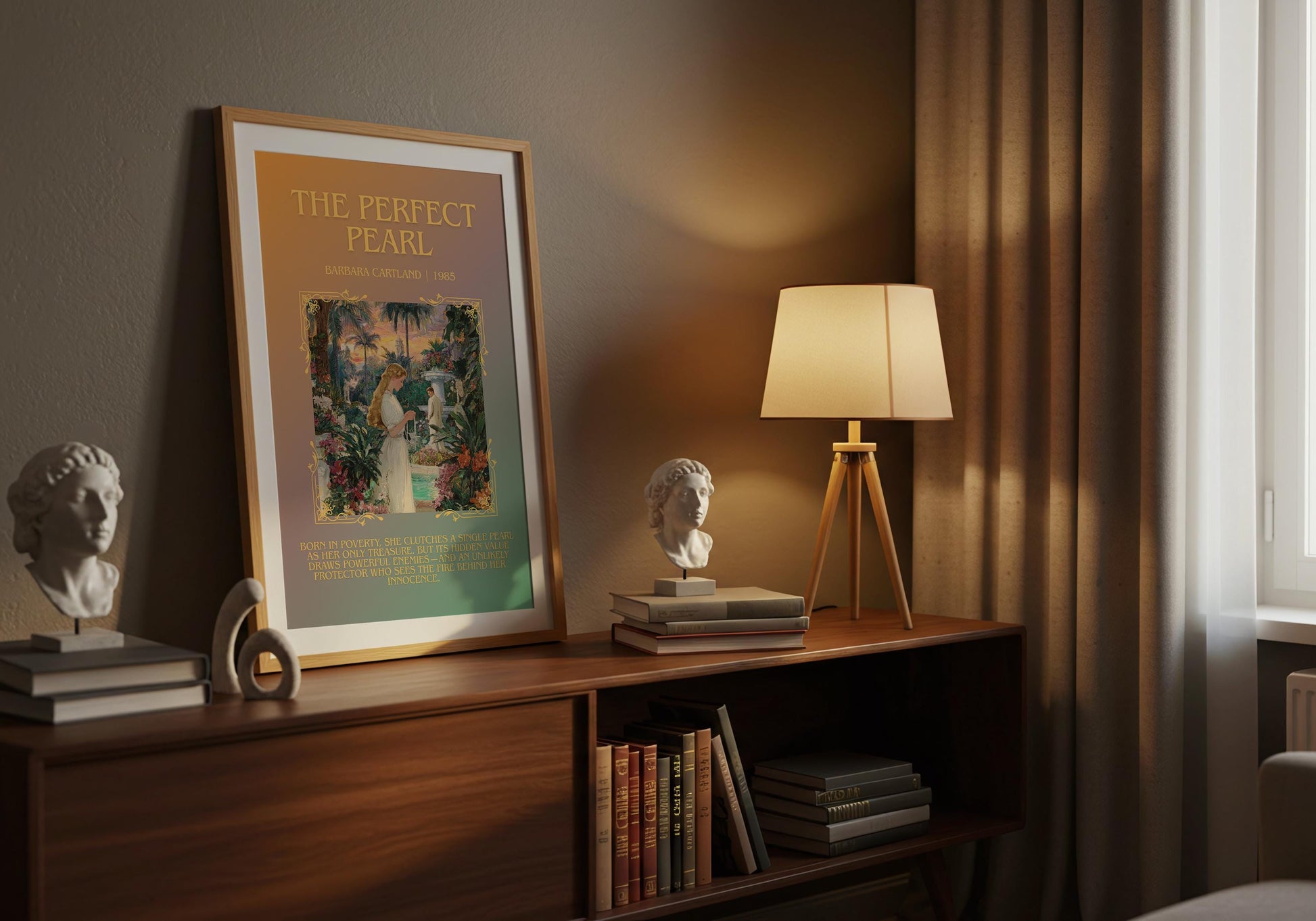 The Perfect Pearl by Barbara Cartland Descriptive, High Quality Poster Print.Free Delivery Wall Art. Author&Blurb Book Nook Library Gift