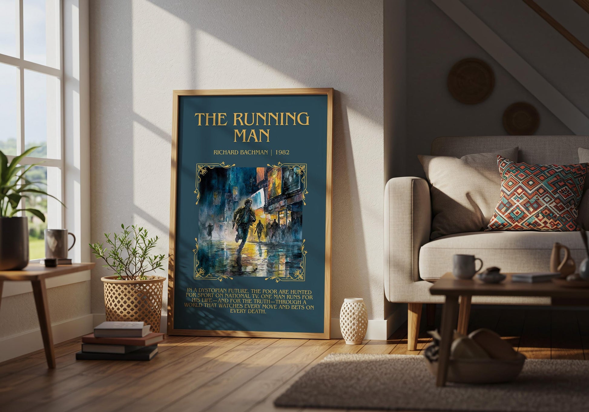 The Running Man by Barbara Cartland Descriptive, High Quality Poster Print.Free Delivery Wall Art. Author&Blurb Book Nook Library Gift