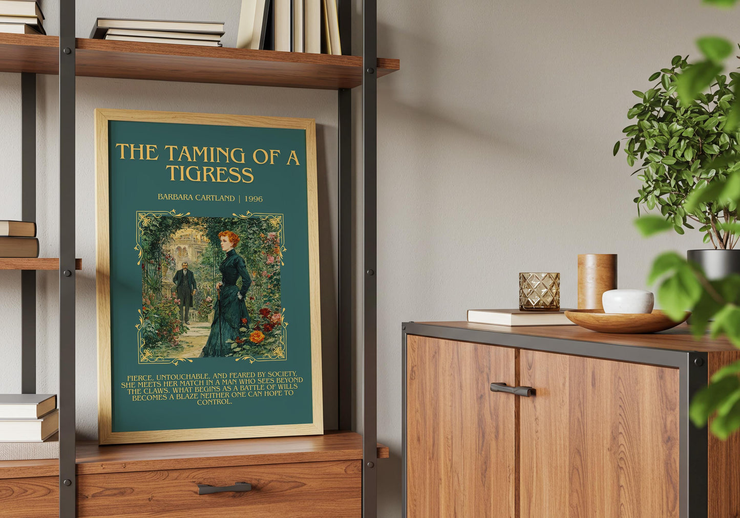 The Taming Of A Tigress by Barbara Cartland Descriptive, High Quality Poster Print.Free Delivery Wall Art. Author&Blurb Book Nook Library