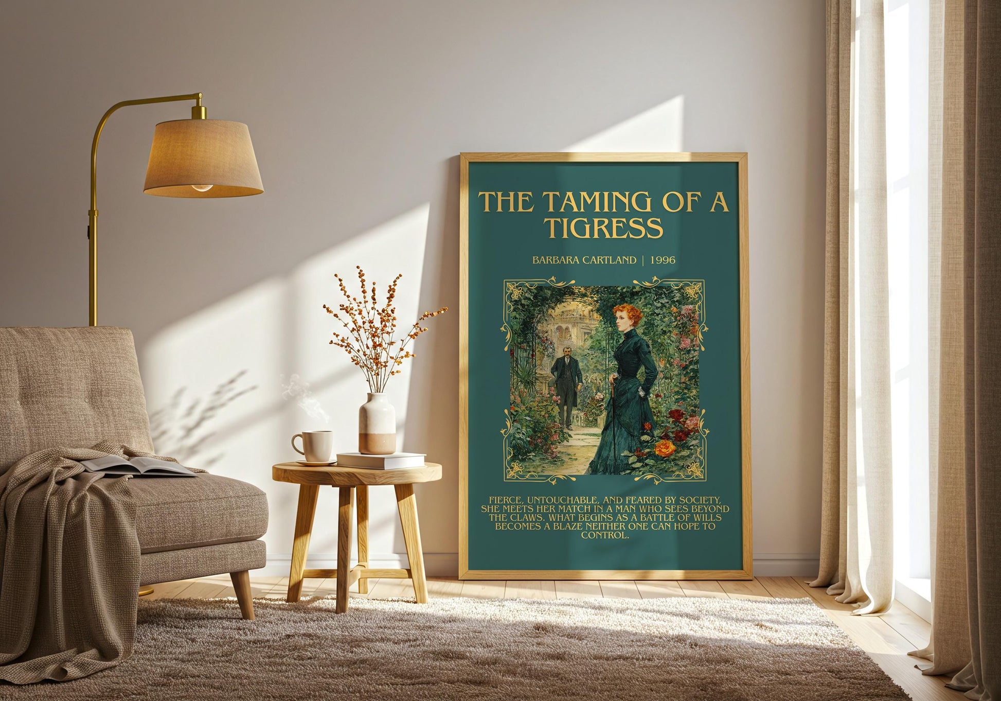 The Taming Of A Tigress by Barbara Cartland Descriptive, High Quality Poster Print.Free Delivery Wall Art. Author&Blurb Book Nook Library