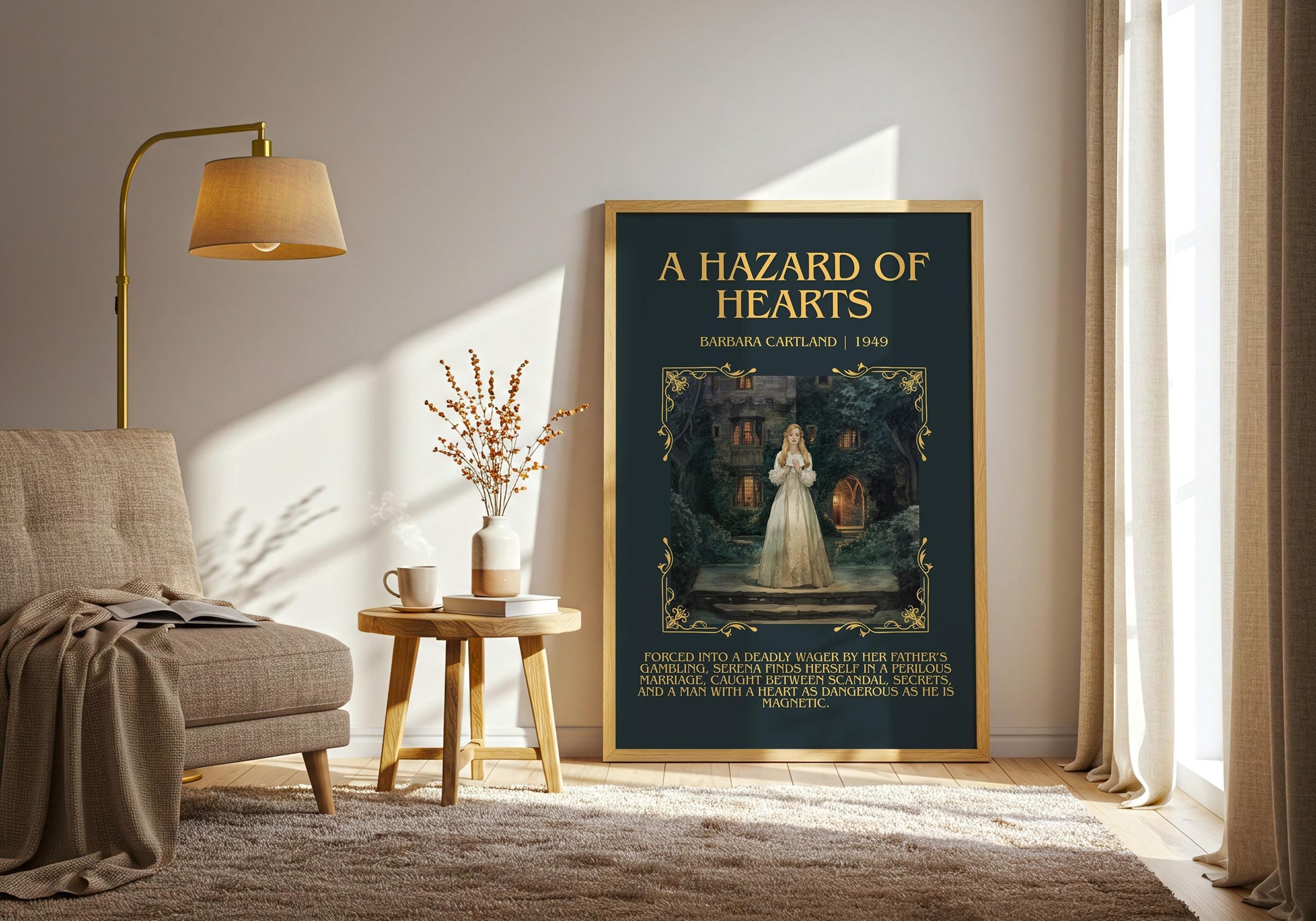 A Hazard Of Hearts by Barbara Cartland Descriptive, High Quality Poster Print.Free Delivery Wall Art. Author&Blurb Book Nook Library