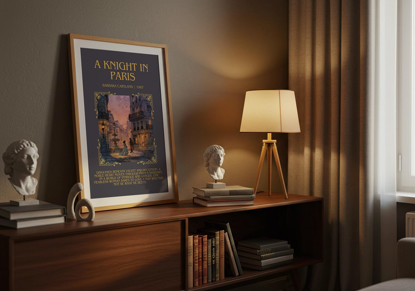 A Knight In Paris by Barbara Cartland Descriptive, High Quality Poster Print.Free Delivery Wall Art. Author&Blurb Book Nook Library