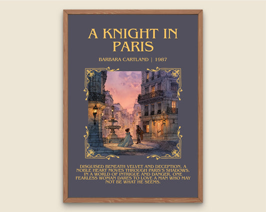 A Knight In Paris by Barbara Cartland Descriptive, High Quality Poster Print.Free Delivery Wall Art. Author&Blurb Book Nook Library