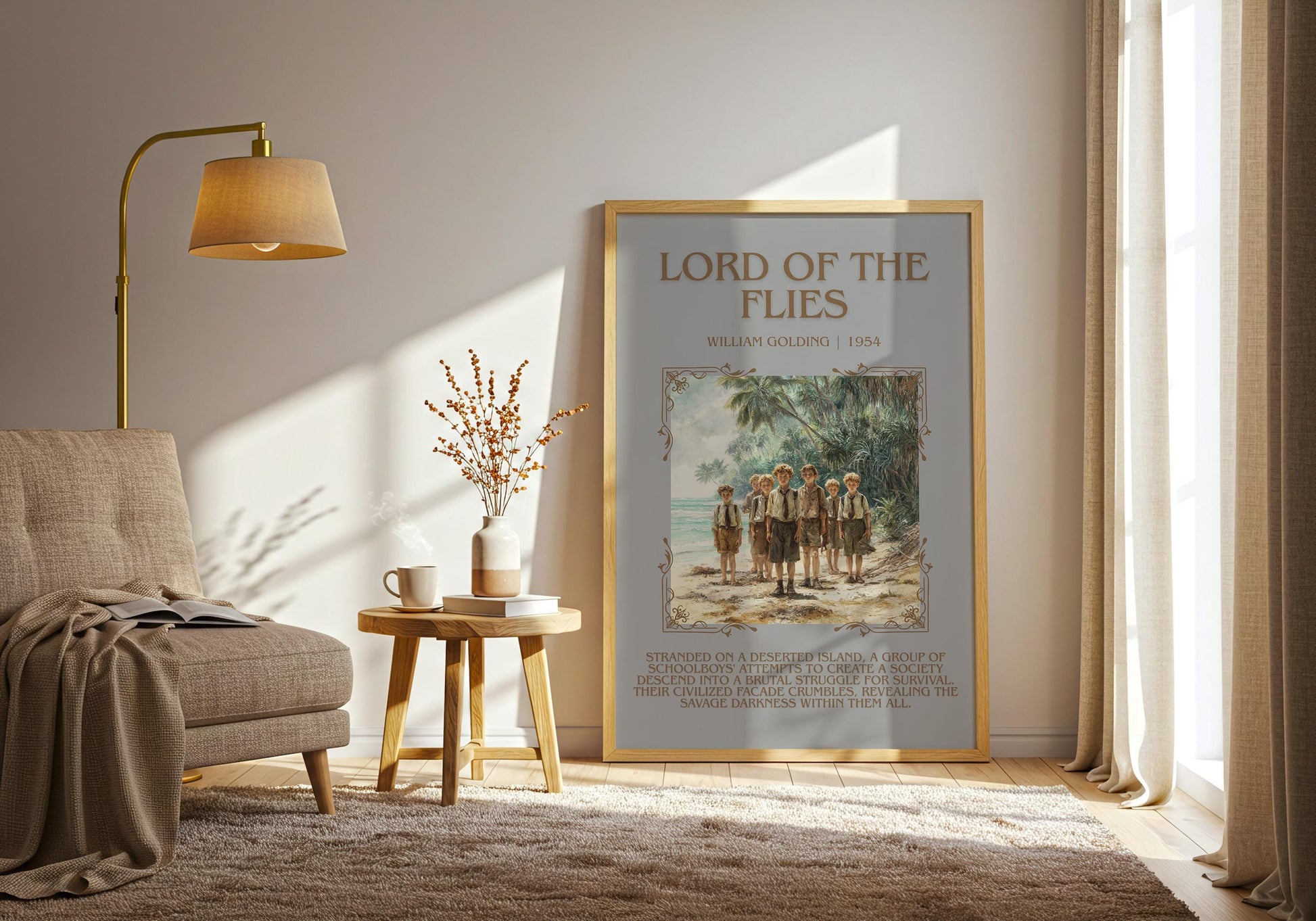 Lord Of The Flies by William Golding Descriptive, High Quality Poster Print.Free Delivery Wall Art. Author&Blurb Book Nook Library Gift