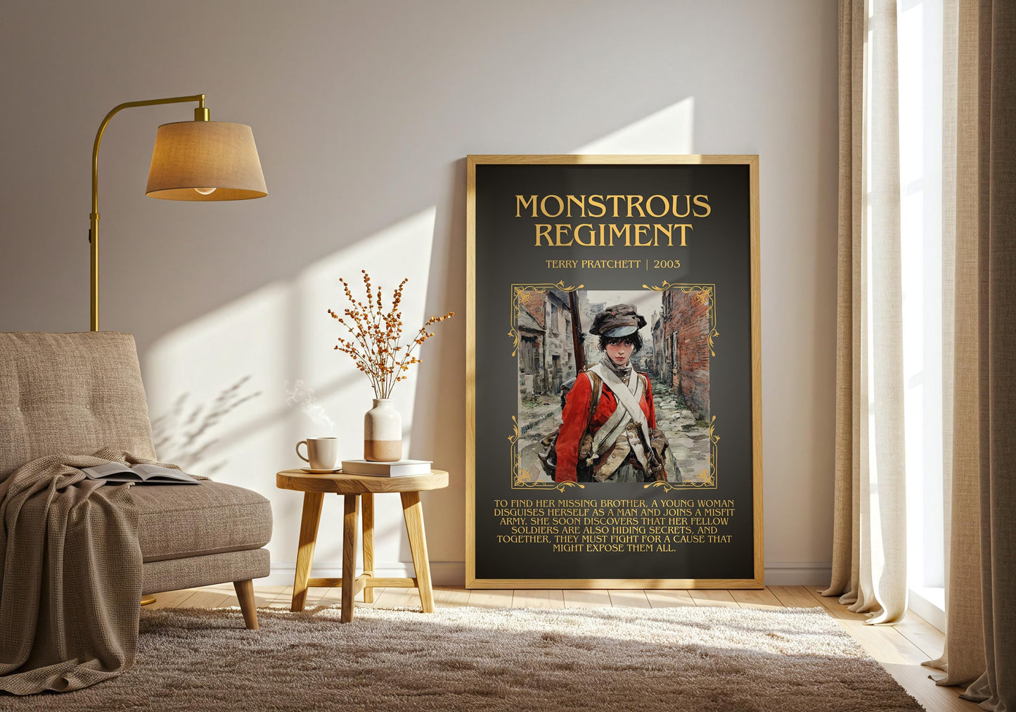 Monstrous Regiment by Terry Pratchett Descriptive, High Quality Poster Print.Free Delivery Wall Art. Author&Blurb Book Nook Library Gift