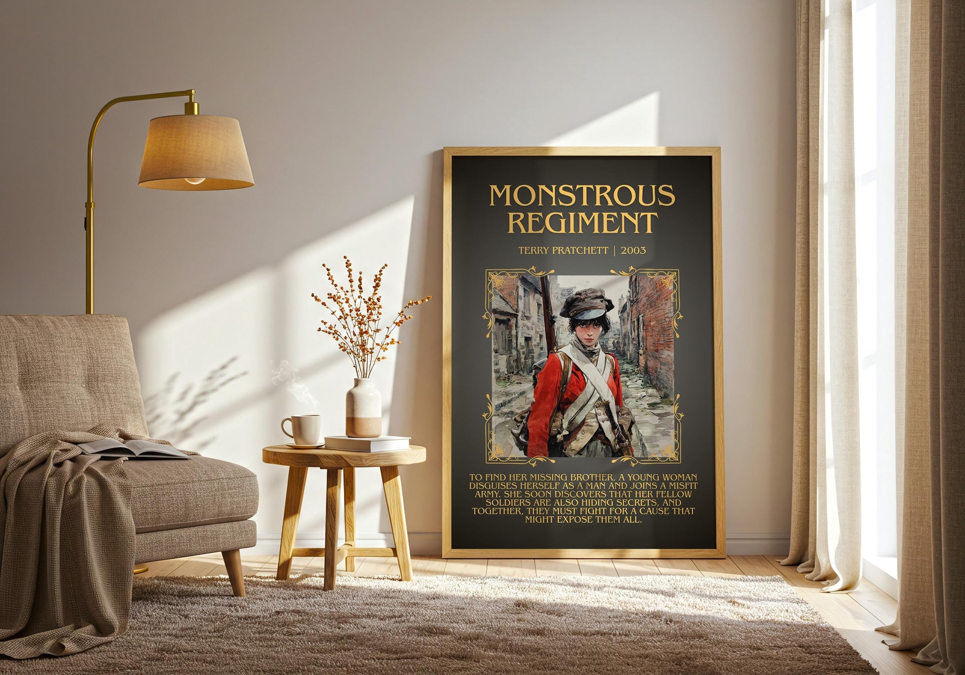 Monstrous Regiment by Terry Pratchett Descriptive, High Quality Poster Print.Free Delivery Wall Art. Author&Blurb Book Nook Library Gift