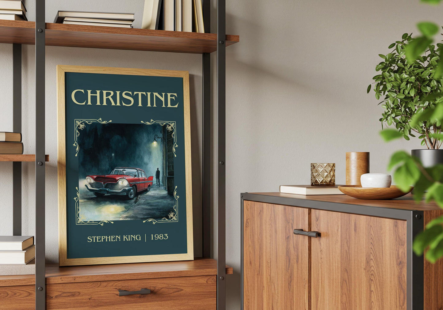 Christine by Stephen King Descriptive, High Quality Poster Print.Free Delivery Wall Art. Author&Blurb Book Nook Library