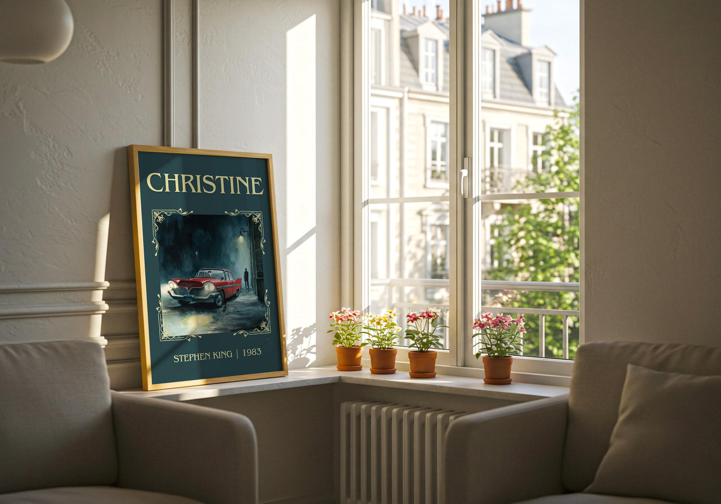 Christine by Stephen King Descriptive, High Quality Poster Print.Free Delivery Wall Art. Author&Blurb Book Nook Library