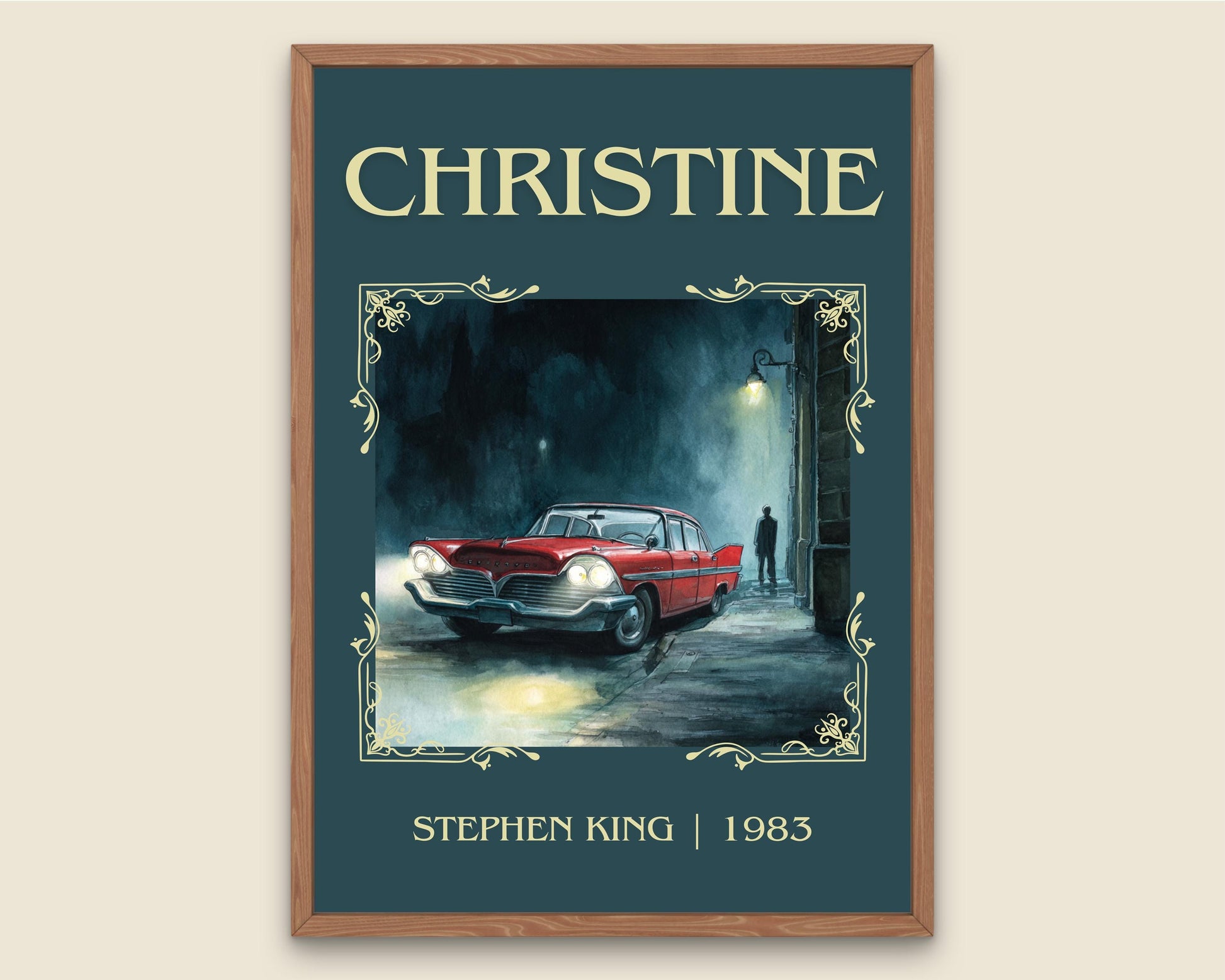 Christine by Stephen King Descriptive, High Quality Poster Print.Free Delivery Wall Art. Author&Blurb Book Nook Library
