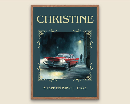 Christine by Stephen King Descriptive, High Quality Poster Print.Free Delivery Wall Art. Author&Blurb Book Nook Library