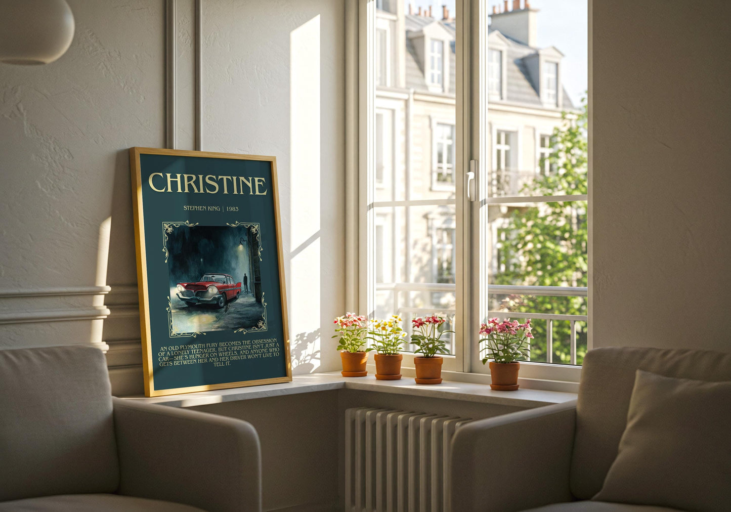 Christine by Stephen King Descriptive, High Quality Poster Print.Free Delivery Wall Art. Author&Blurb Book Nook Library Gift