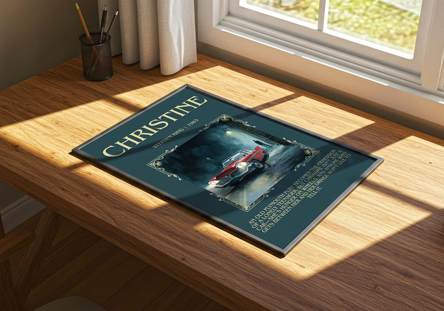 Christine by Stephen King Descriptive, High Quality Poster Print.Free Delivery Wall Art. Author&Blurb Book Nook Library Gift