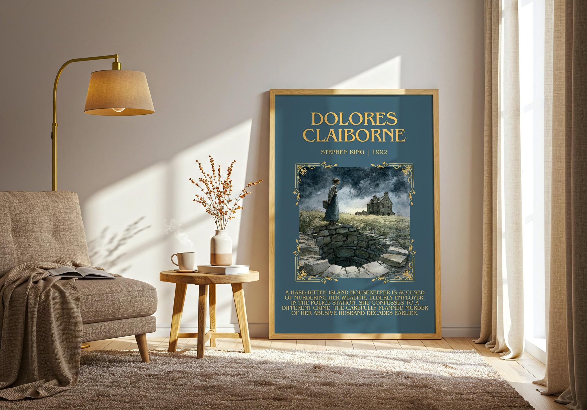 Dolores Claiborne by Stephen King Descriptive, High Quality Poster Print.Free Delivery Wall Art. Author&Blurb Book Artwork Novel Nook Gift