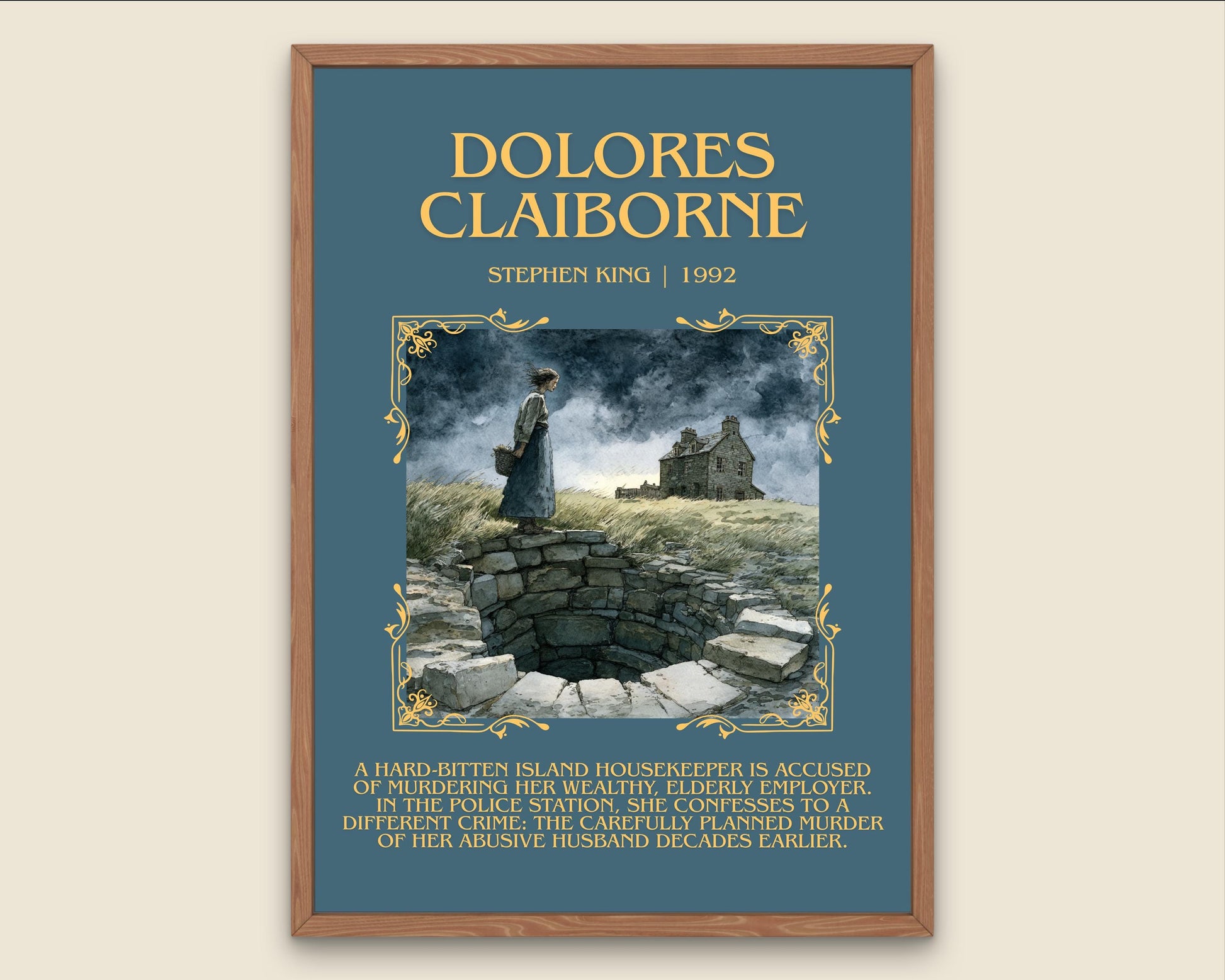 Dolores Claiborne by Stephen King Descriptive, High Quality Poster Print.Free Delivery Wall Art. Author&Blurb Book Artwork Novel Nook Gift