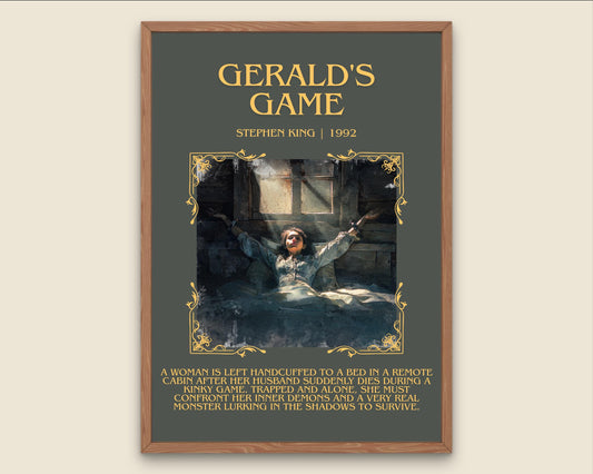 Gerald's Game by Stephen King Descriptive, High Quality Poster Print.Free Delivery Wall Art. Author&Blurb Book Artwork Novel Nook Gift