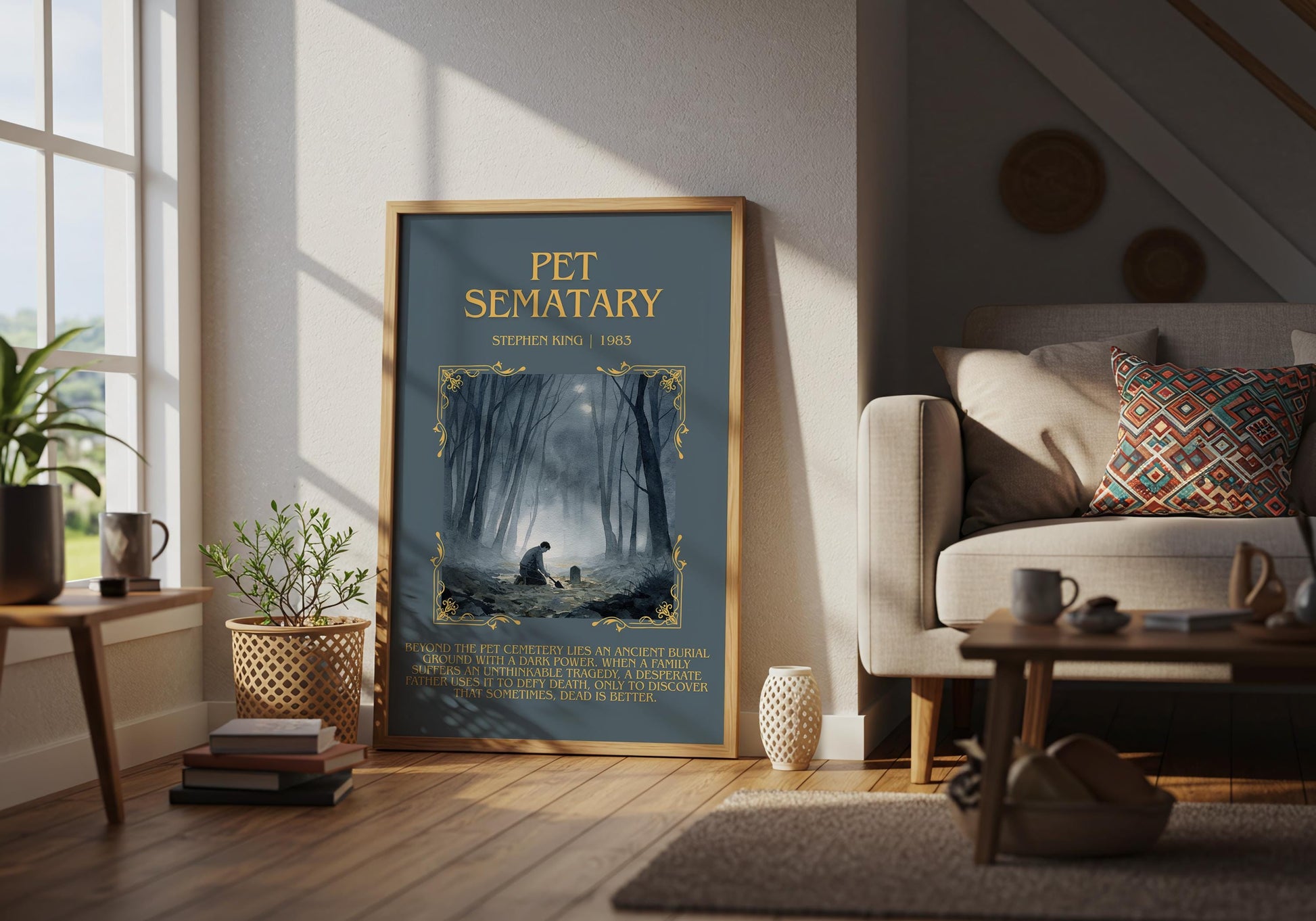 Pet Sematary by Stephen King Descriptive, High Quality Poster Print.Free Delivery Wall Art. Author&Blurb Book Artwork Novel Nook Gift