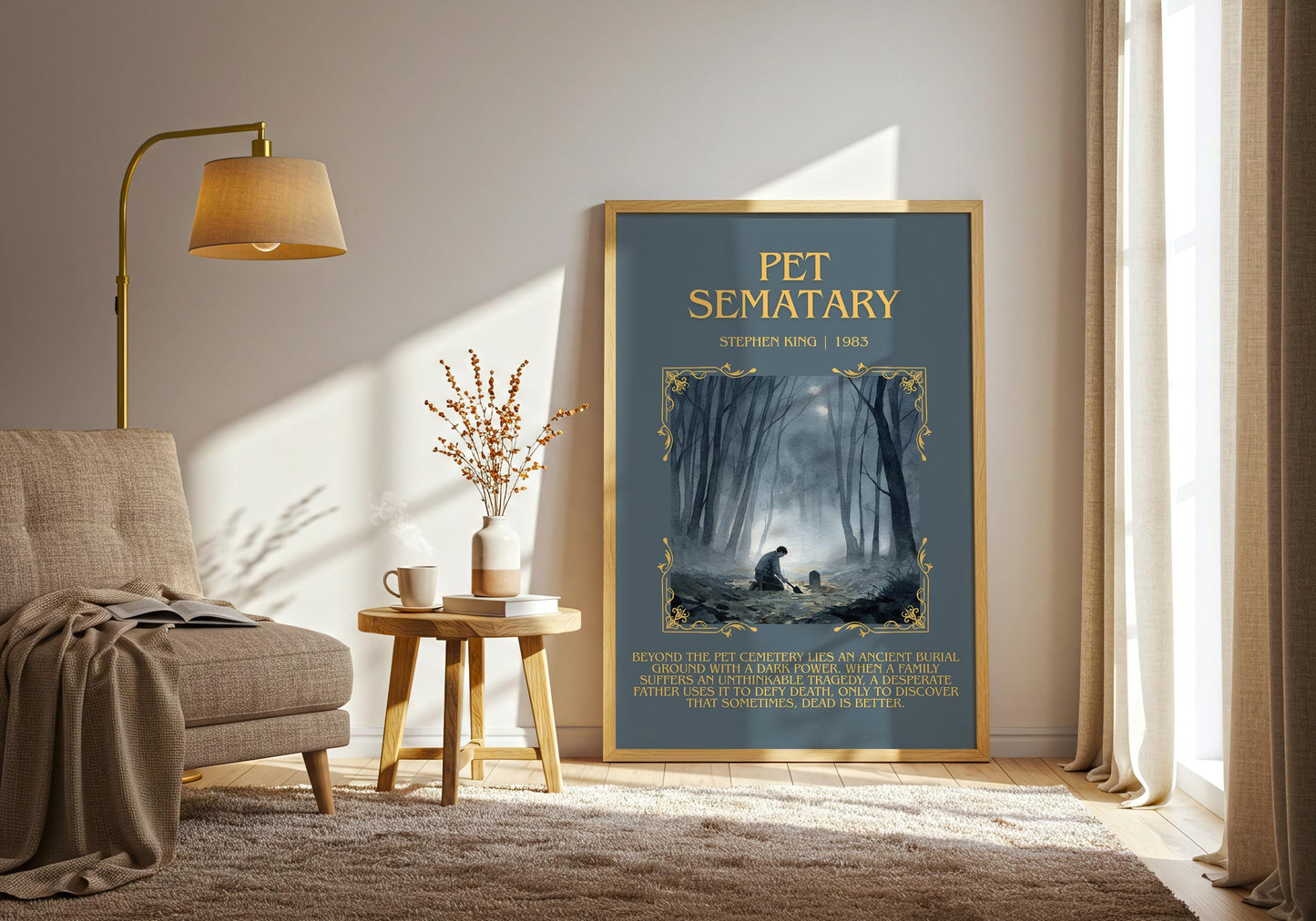 Pet Sematary by Stephen King Descriptive, High Quality Poster Print.Free Delivery Wall Art. Author&Blurb Book Artwork Novel Nook Gift