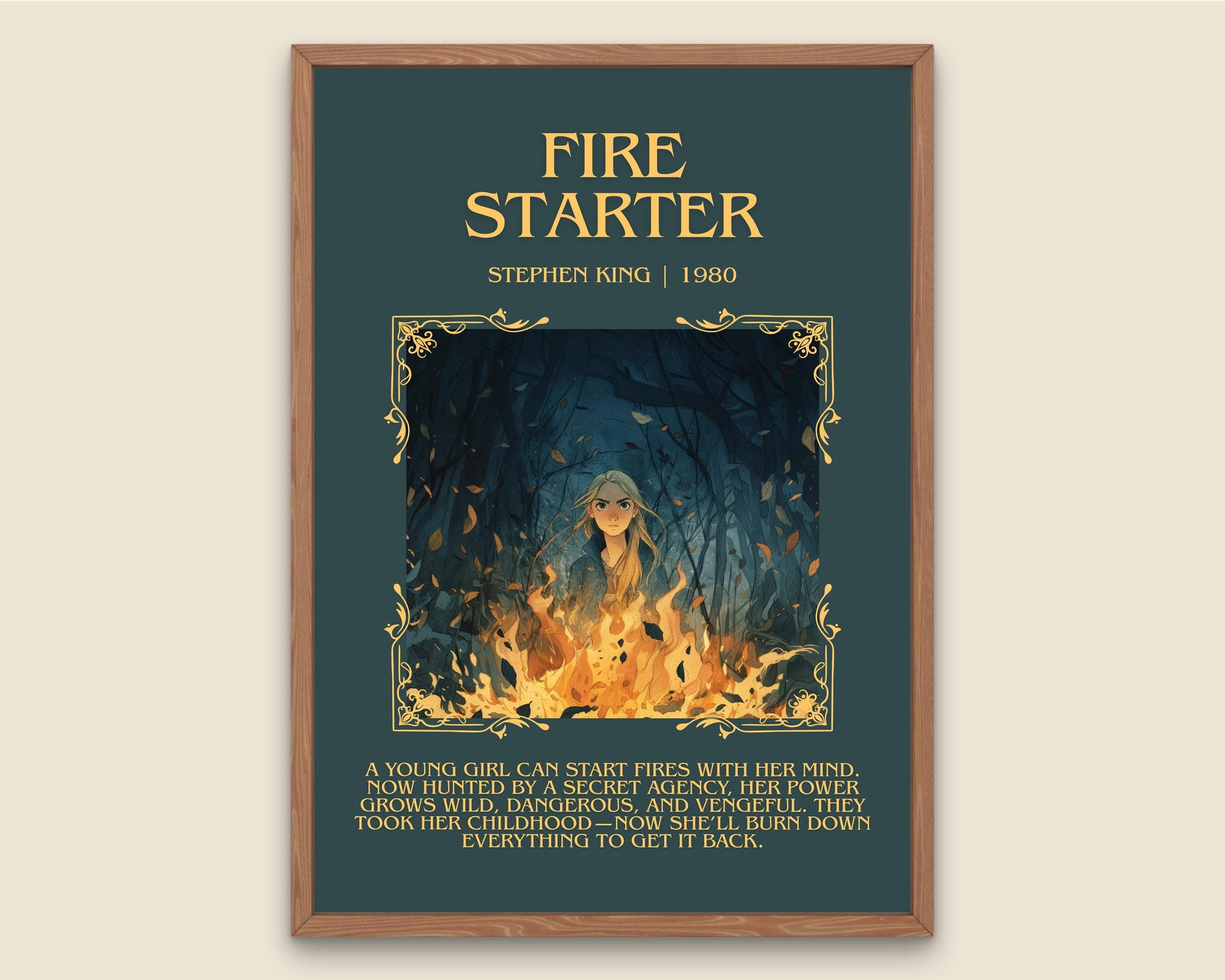 Fire Starter by Stephen King Descriptive, High Quality Poster Print.Free Delivery Wall Art. Author&Blurb Book Nook Library Gift Art