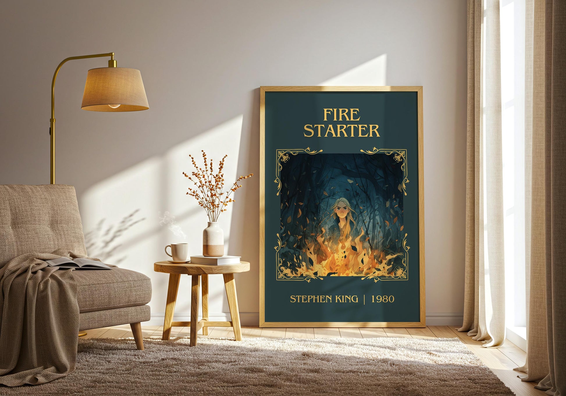 Fire Starter by Stephen King Descriptive, High Quality Poster Print.Free Delivery Wall Art. Author&Blurb Book Nook Library Gift Art Novel