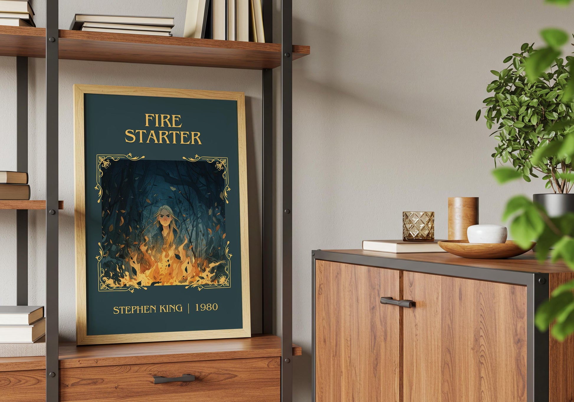 Fire Starter by Stephen King Descriptive, High Quality Poster Print.Free Delivery Wall Art. Author&Blurb Book Nook Library Gift Art Novel