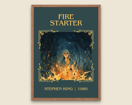 Fire Starter by Stephen King Descriptive, High Quality Poster Print.Free Delivery Wall Art. Author&Blurb Book Nook Library Gift Art Novel