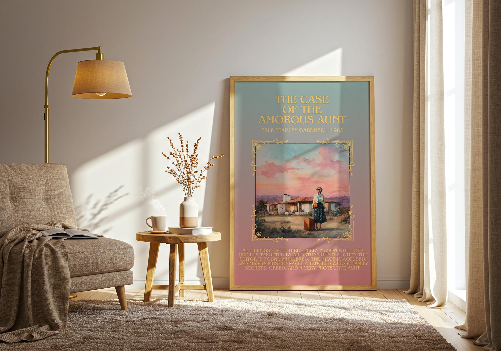 The Case Of The Amorous Aunt by Erle Stanley Gardner Descriptive Poster Print.Free Delivery Wall Art. Author&Blurb Book Artwork Novel Gift