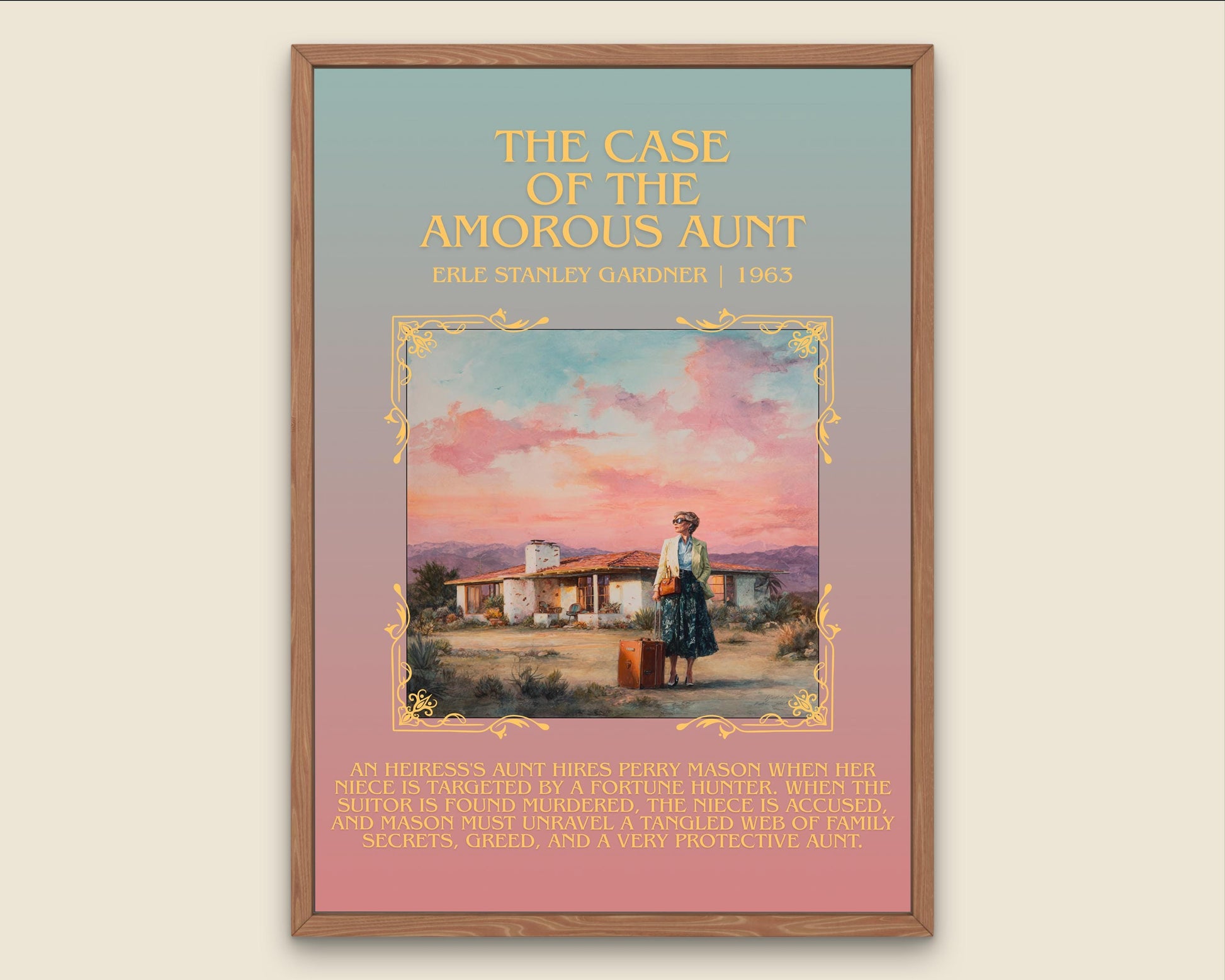 The Case Of The Amorous Aunt by Erle Stanley Gardner Descriptive Poster Print.Free Delivery Wall Art. Author&Blurb Book Artwork Novel Gift