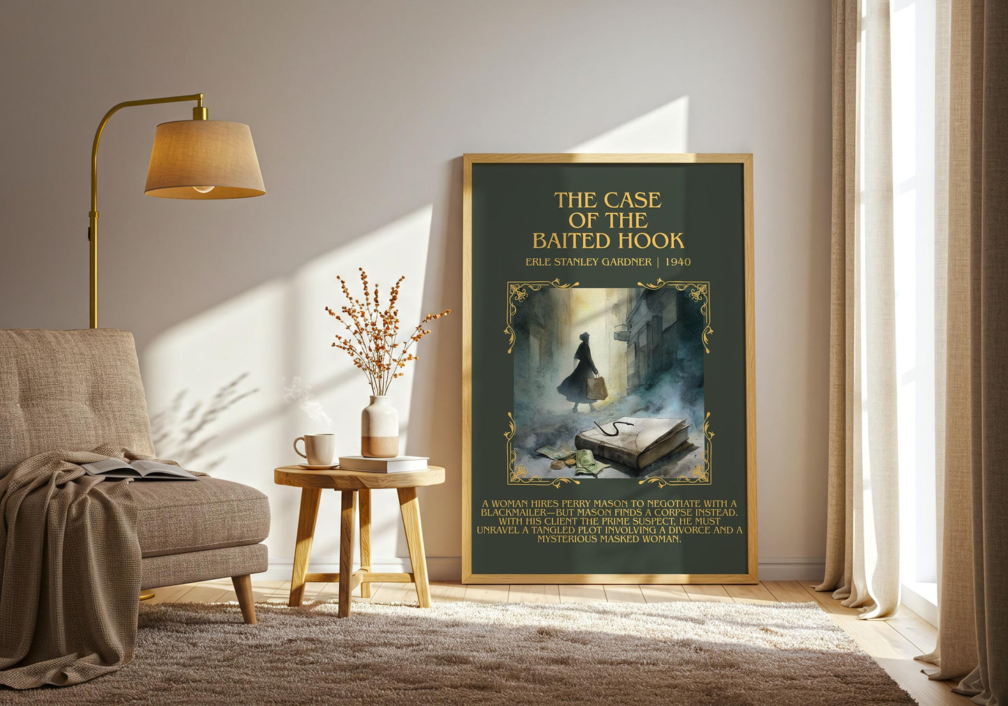 The Case Of The Baited Hook by Erle Stanley Gardner Descriptive Poster Print.Free Delivery Wall Art. Author&Blurb Book Artwork Novel Gift