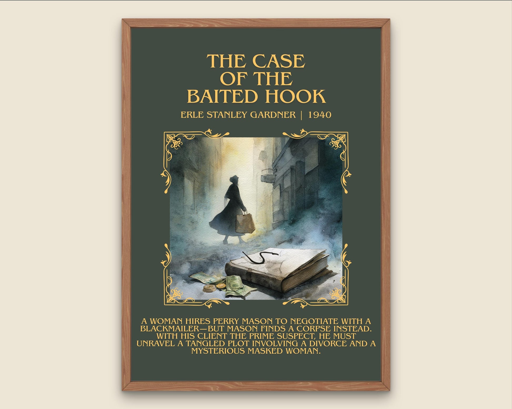 The Case Of The Baited Hook by Erle Stanley Gardner Descriptive Poster Print.Free Delivery Wall Art. Author&Blurb Book Artwork Novel Gift