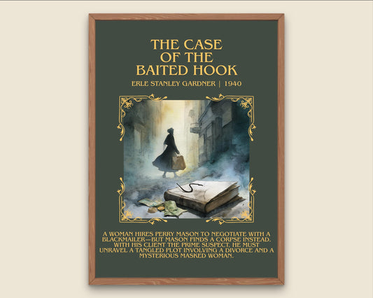 The Case Of The Baited Hook by Erle Stanley Gardner Descriptive Poster Print.Free Delivery Wall Art. Author&Blurb Book Artwork Novel Gift