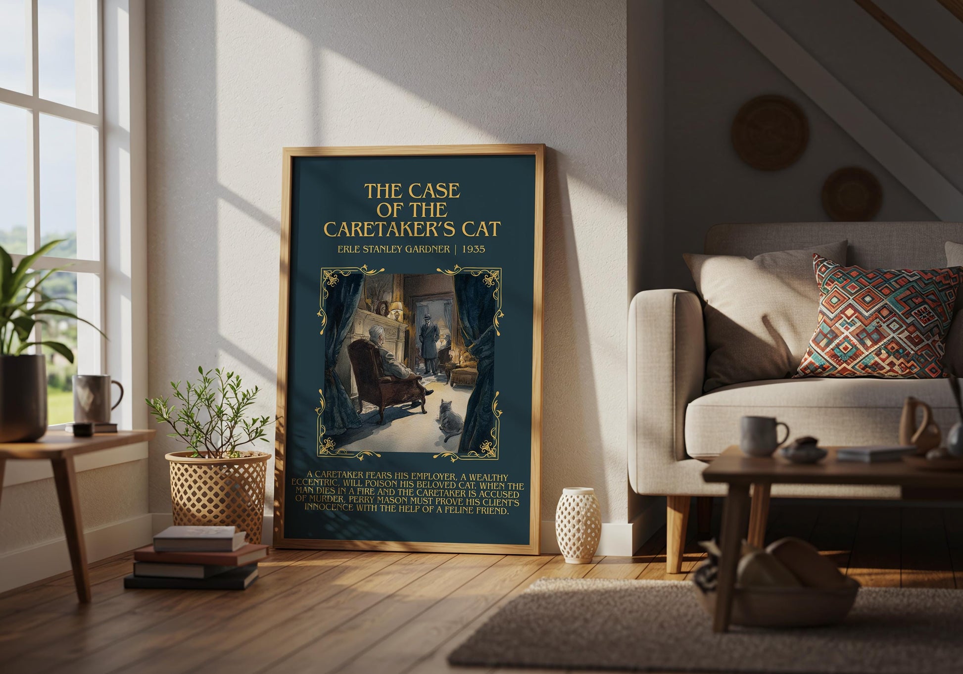 The Case Of The Caretaker's Cat by Erle Stanley Gardner Descriptive Poster Print.Free Delivery Wall Art Author&Blurb Book Artwork Novel
